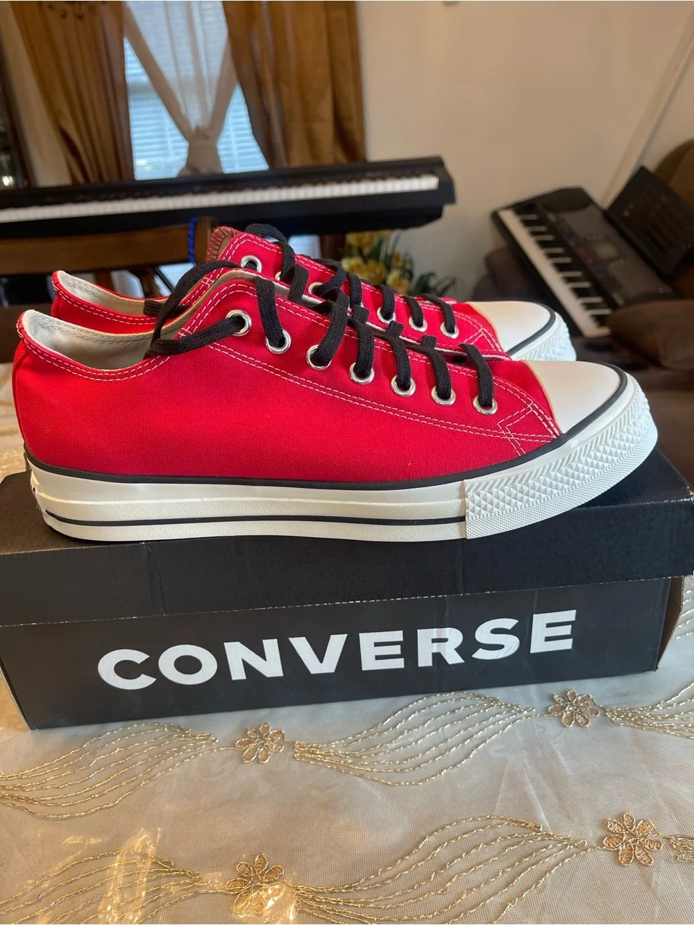 Converse Low-Top Sneakers in Red with Black Laces